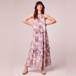 Band Of The Free LILIANE PURPLE PAISLEY TIERED MAXI DRESS Women's Size Medium